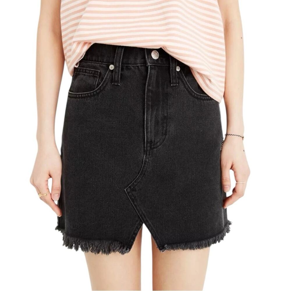Madewell Rigid Denim A-Line Mini Skirt Lunar Wash Black Cutout Edition Size 28